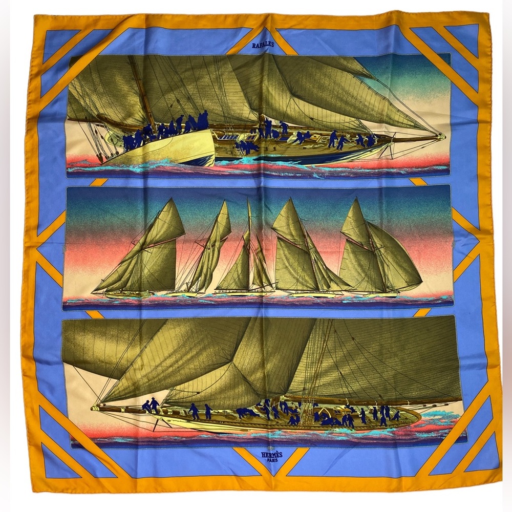 AUTHENTIC VINTAGE HERMES SILK SCARF RAFALES - STUNNING SAILS BY YANNICK MANIER